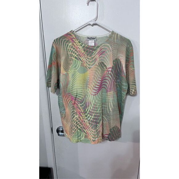 Paolo Zodesco Women's Wavy Pattern Short Sleeve Multicolor Casual Tee Size L - Picture 1 of 11